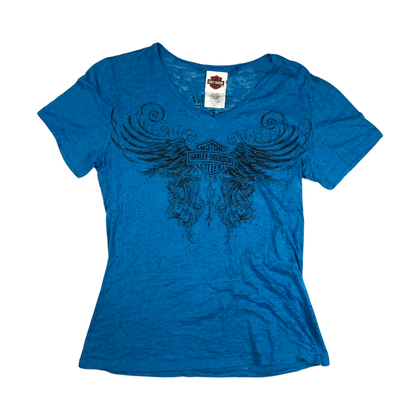 Vintage Blue Embellished Sheer Harley Davidson Top 12