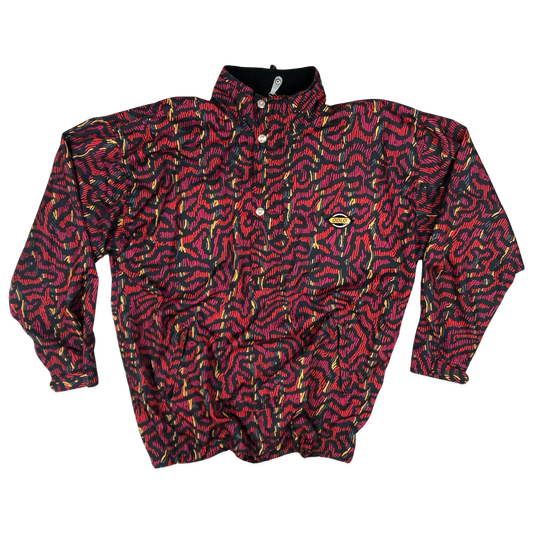 Vintage 80s 90s Crazy Pattern Black & Red Pullover Windbreaker Jacket