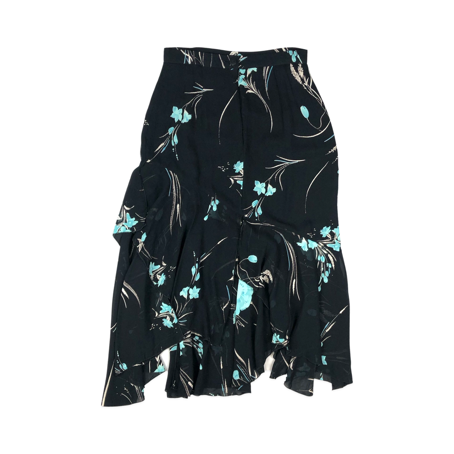 Vintage 90s Y2K Floral Print Black Asymmetrical Skirt 10