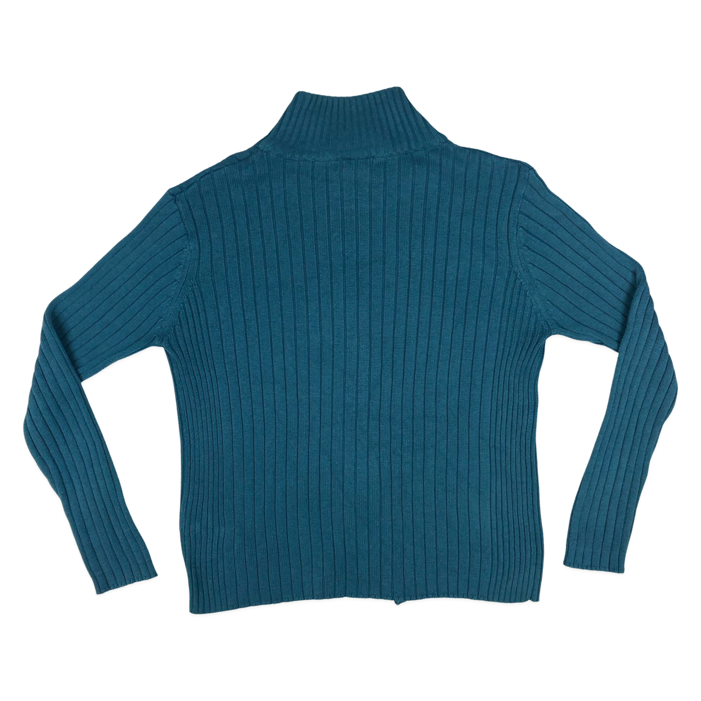 Vintage Y2K Teal Zip-up Ribbed Knit Jumper M
