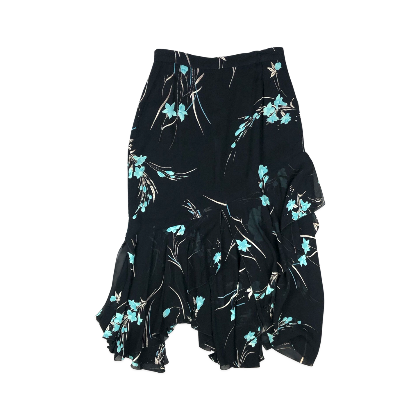 Vintage 90s Y2K Floral Print Black Asymmetrical Skirt 10