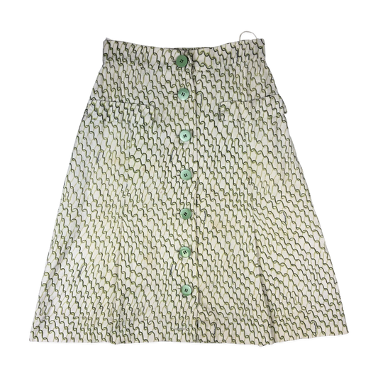 Vintage 60s 70s Green and White Abstract Print Button-up Linen Skirt 4