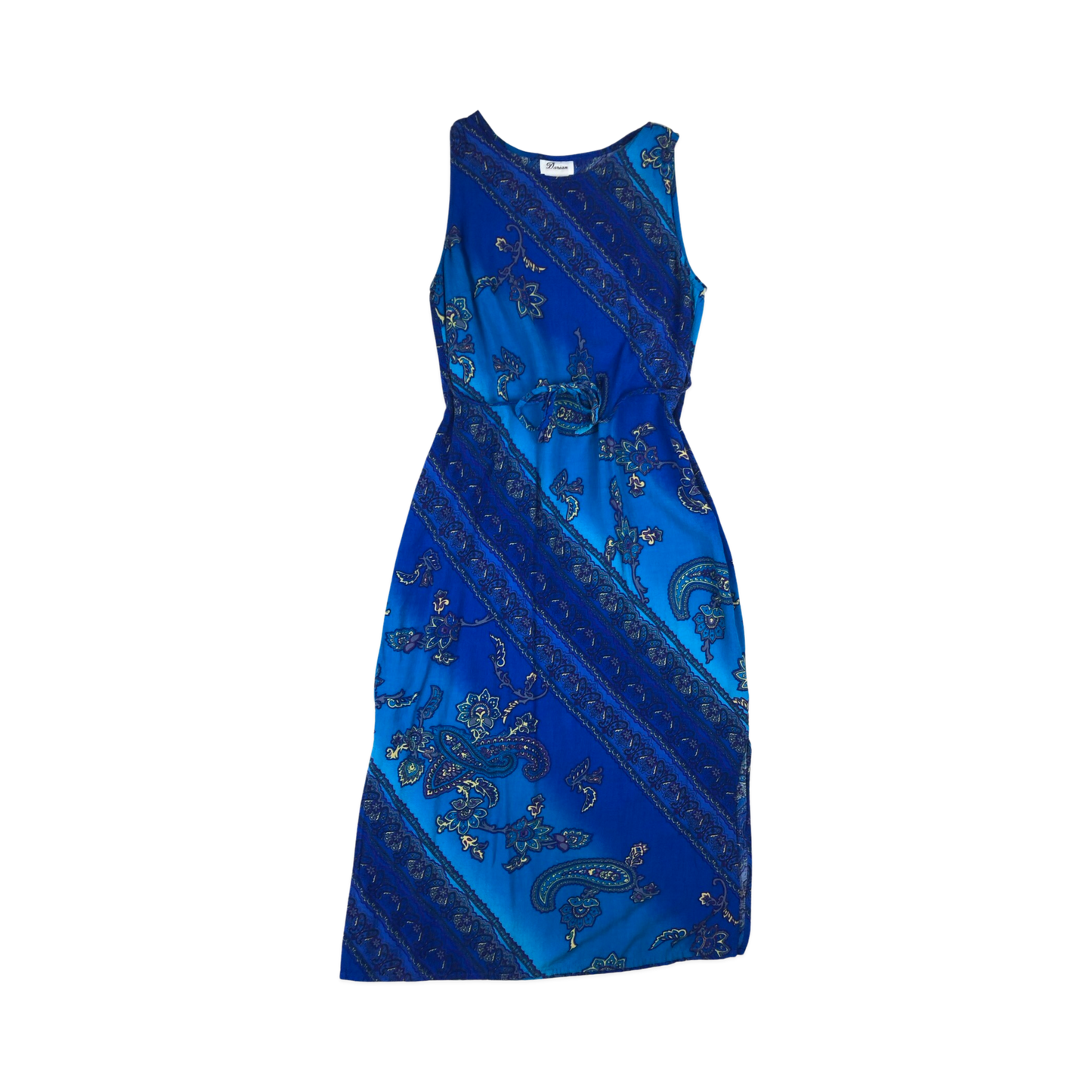 Vintage Blue Paisley Sleeveless Beach Dress 12
