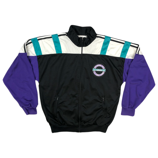 Vintage 80s Adidas Black and Purple Track Jacket XL