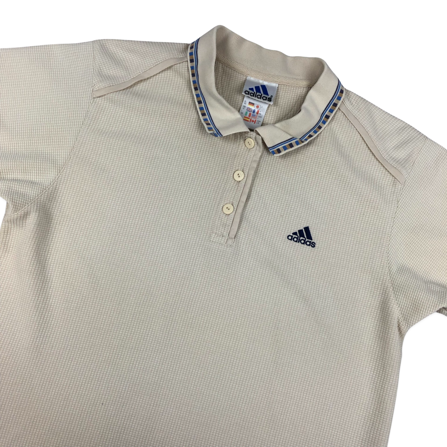 Vintage 90s Y2K Adidas Beige Polo Shirt M