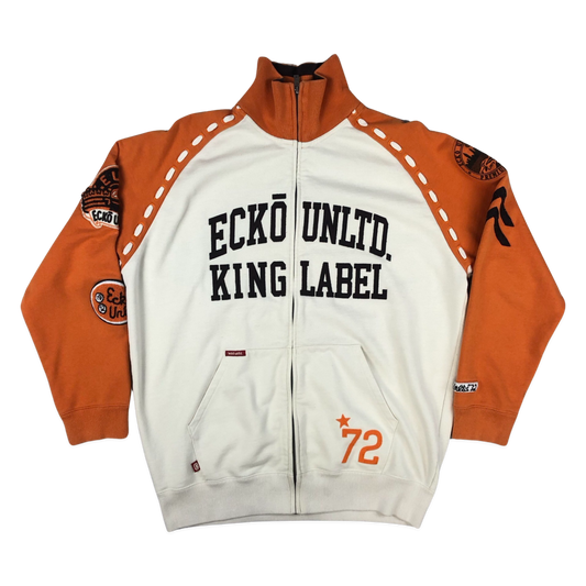 Vintage Ecko Unltd. White and Orange Two Tone Zip-up Track Jacket XL