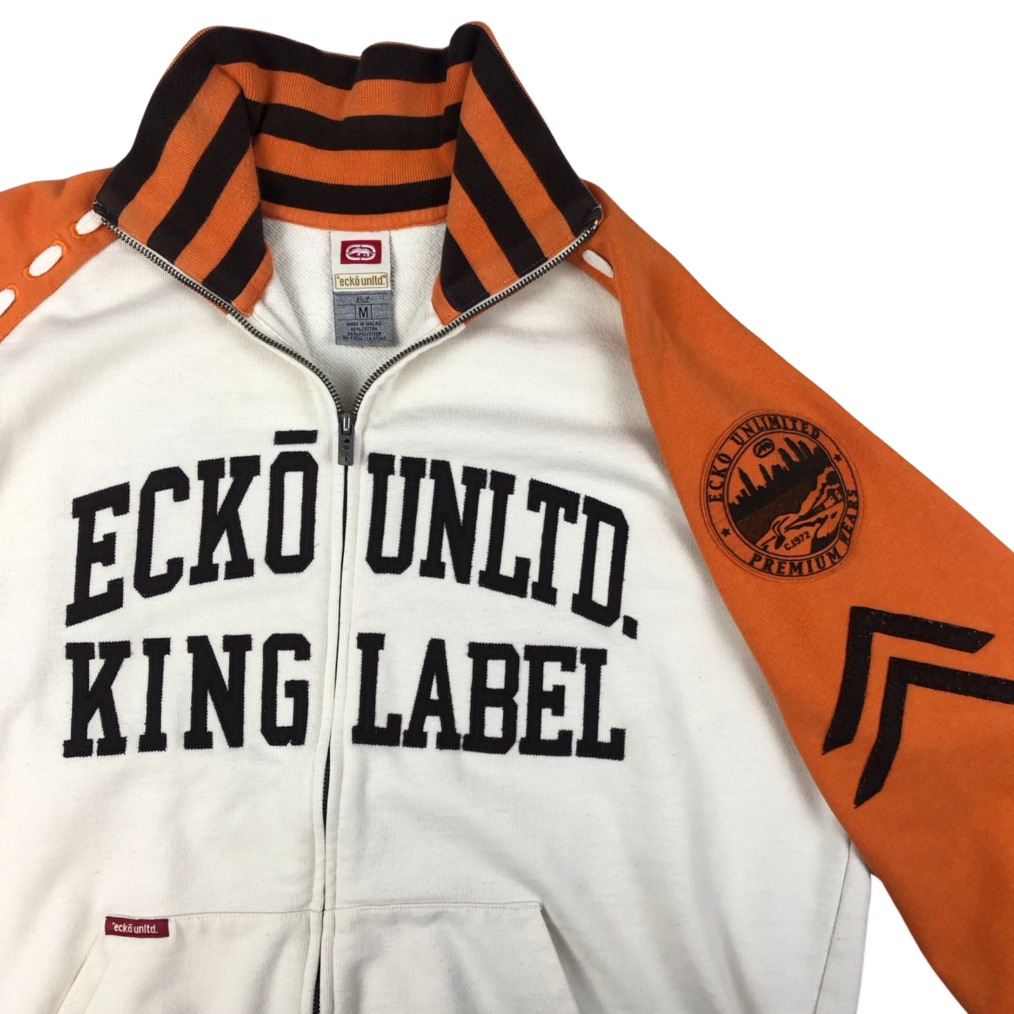 Vintage Ecko Unltd. White and Orange Two Tone Zip-up Track Jacket XL