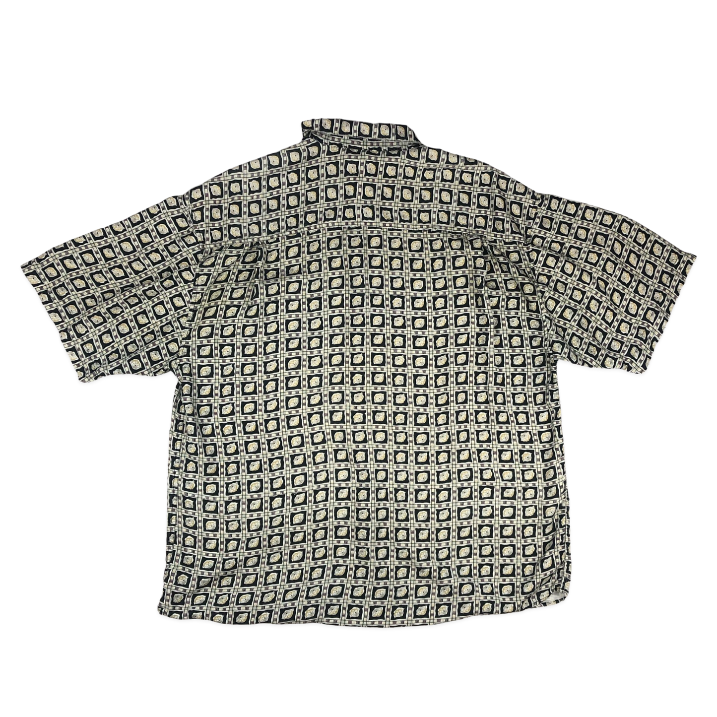 Vintage Black and White Abstract Print Silk Shirt XL