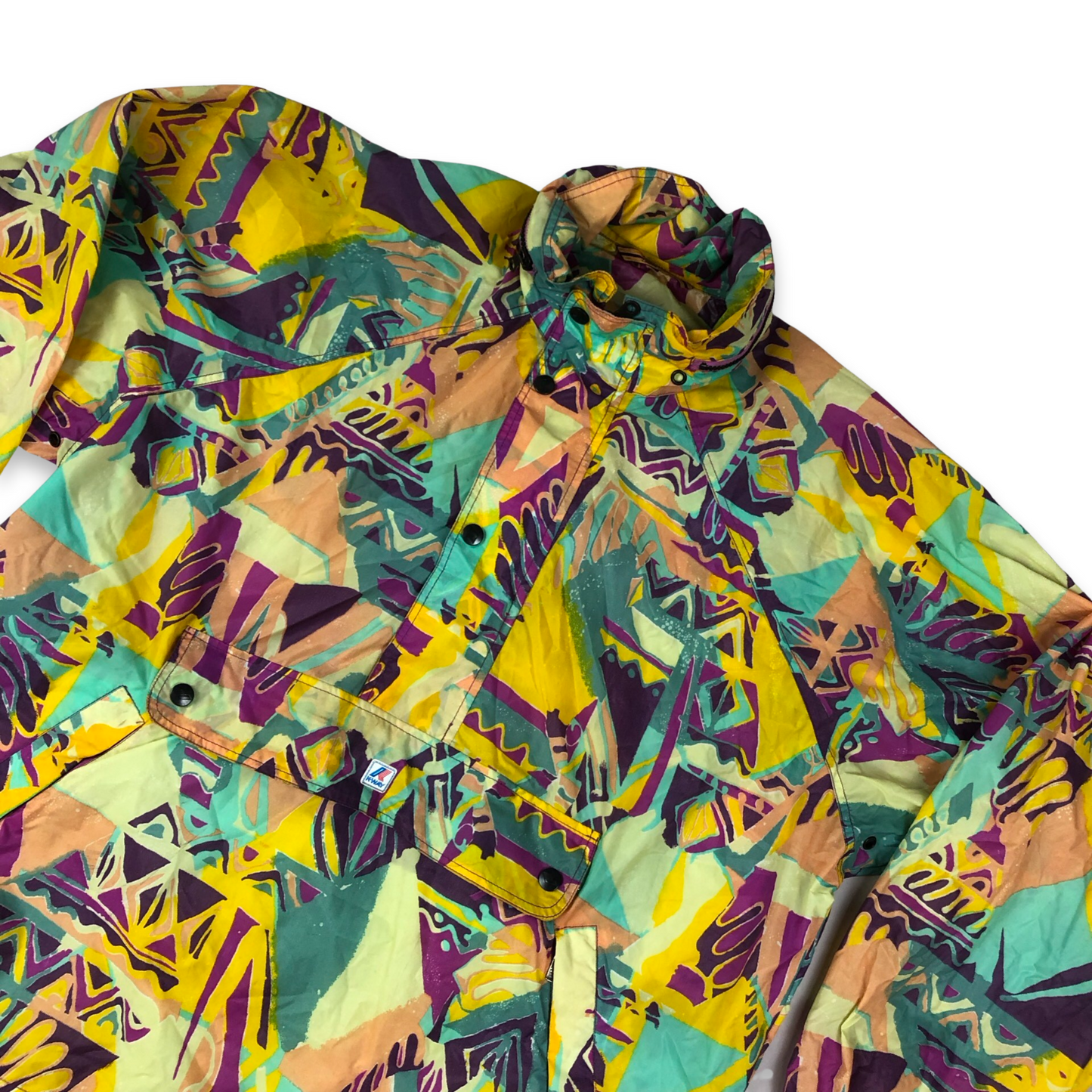 Vintage K-Way Abstract Crazy Pattern Multicolour Windbreaker Anorak Size 3XL