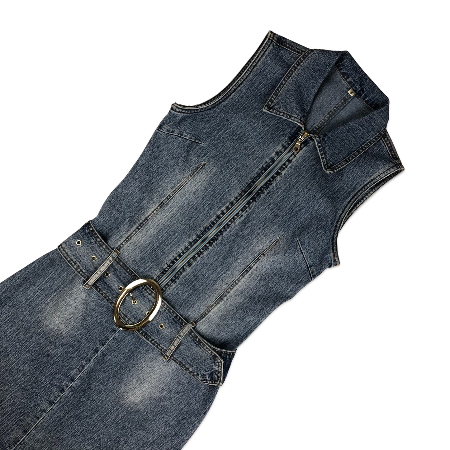 Vintage 90s Y2K Sleeveless Stonewash Denim Dress 10