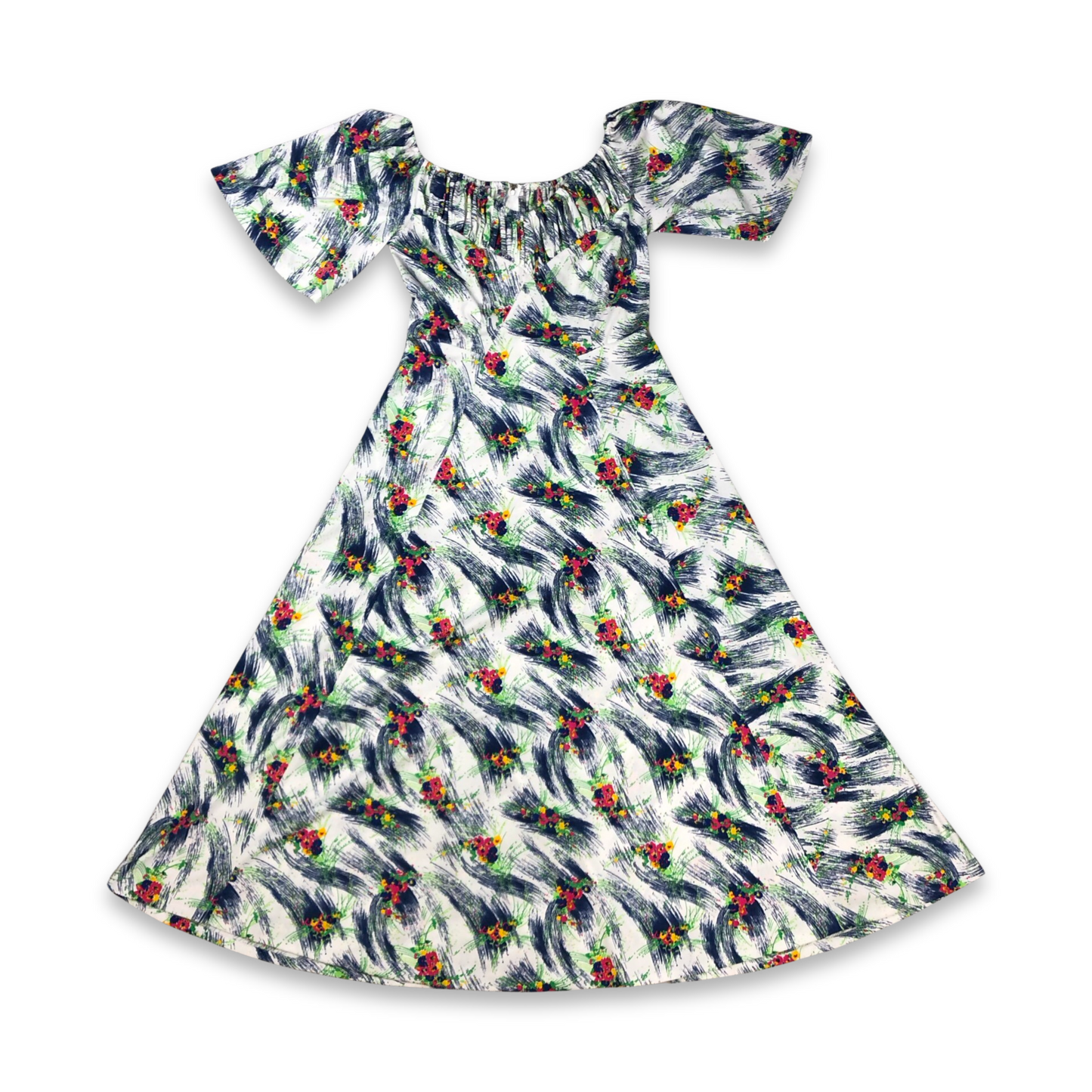 Vintage 70s Floral White and Blue Maxi Dress 10