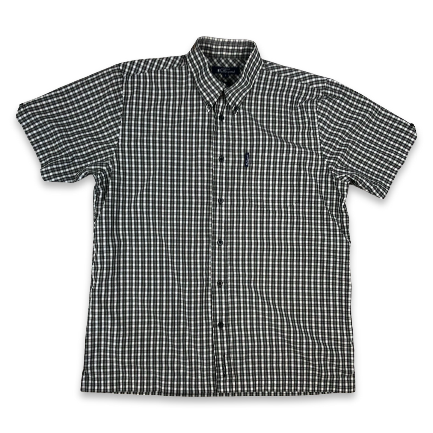Vintage Ben Sherman Grey and White Plaid Short Sleeved Shirt XL
