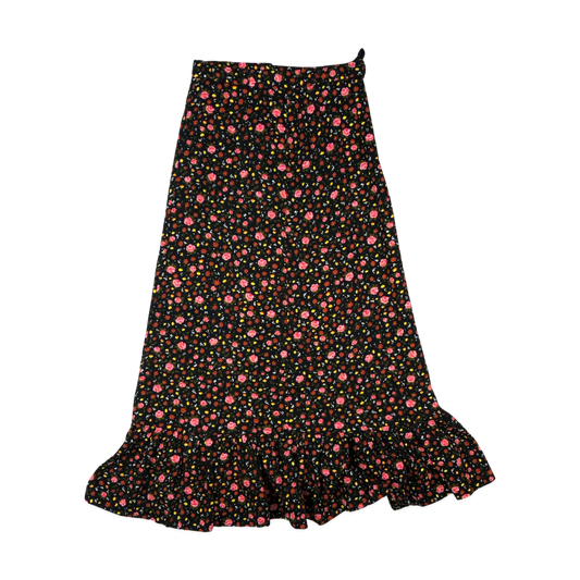 Vintage 60s 70s Black Floral Print Maxi Skirt 4