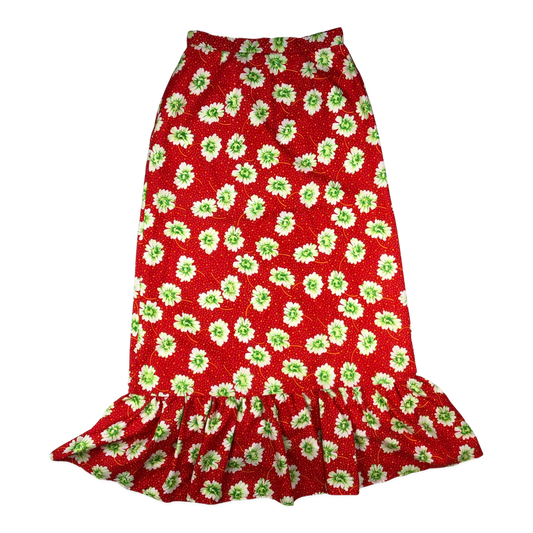 Vintage Red Floral Print Skirt 10
