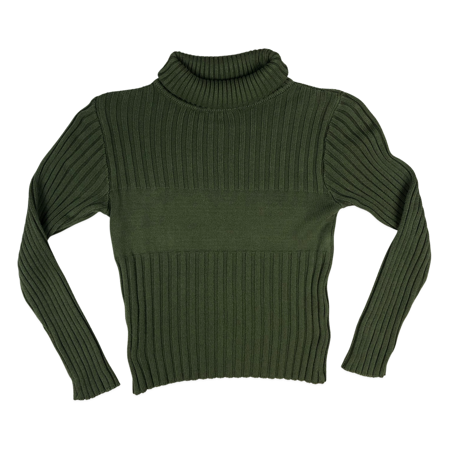 Vintage Y2K Green Ribbed Knit Turtleneck Jumper S