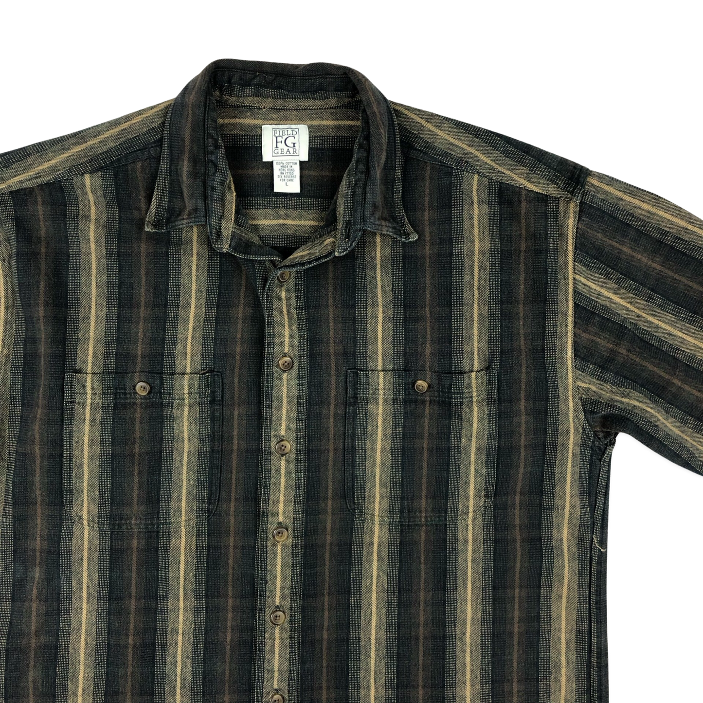 Vintage Black and Brown Striped Flannel Shirt XL