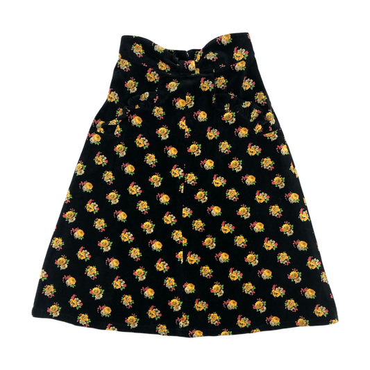 Vintage Black and Yellow Floral Velvet Velour Skirt 6