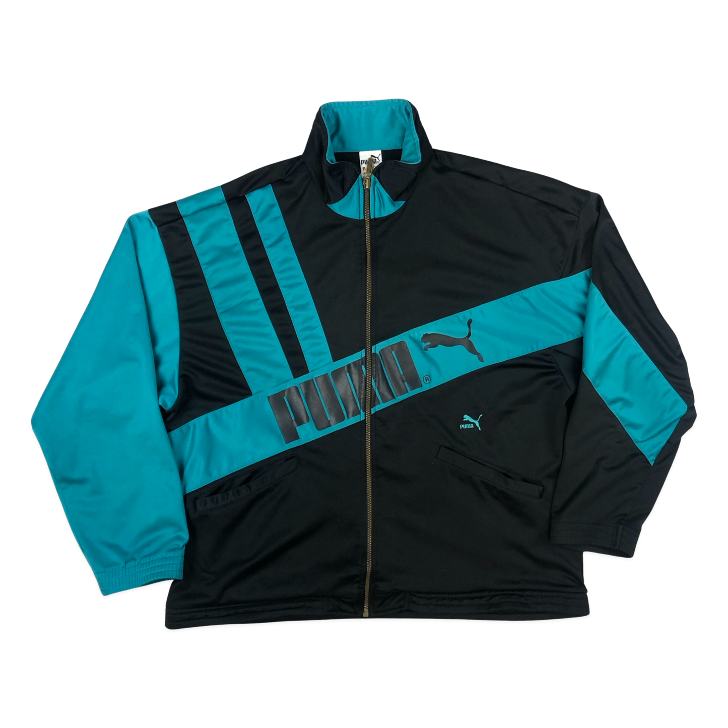 Vintage 90s Puma Black and Blue Zip-up Track Jacket XXL
