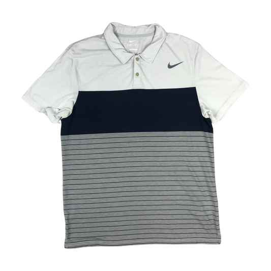 Vintage Nike Striped White and Navy Polo Shirt L