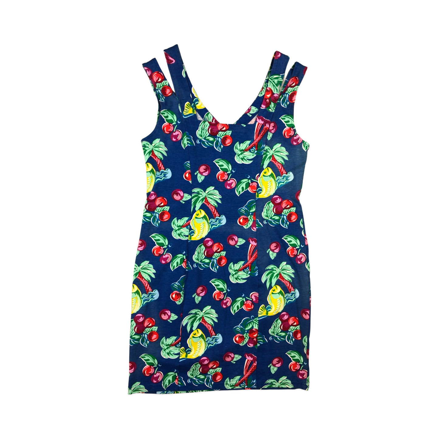 Vintage Blue Beach Theme Graphic Print Sleeveless Dress 8