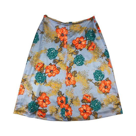 Vintage Blue Floral Print Skirt 10