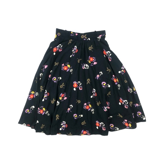 Vintage 70s 80s Black Floral Print Gathered Skirt 8
