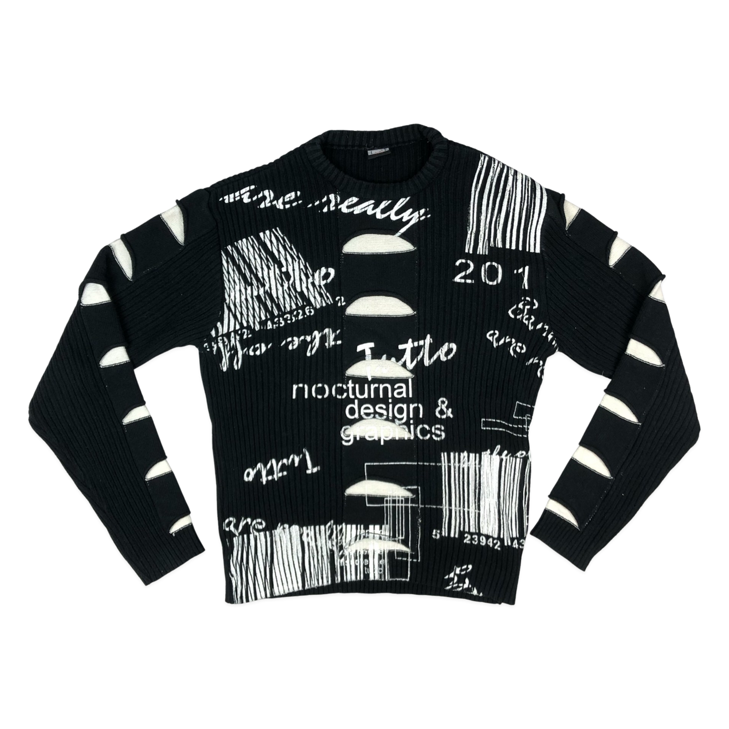 Vintage Y2K Graphic Print Ribbed Knit Jumper L
