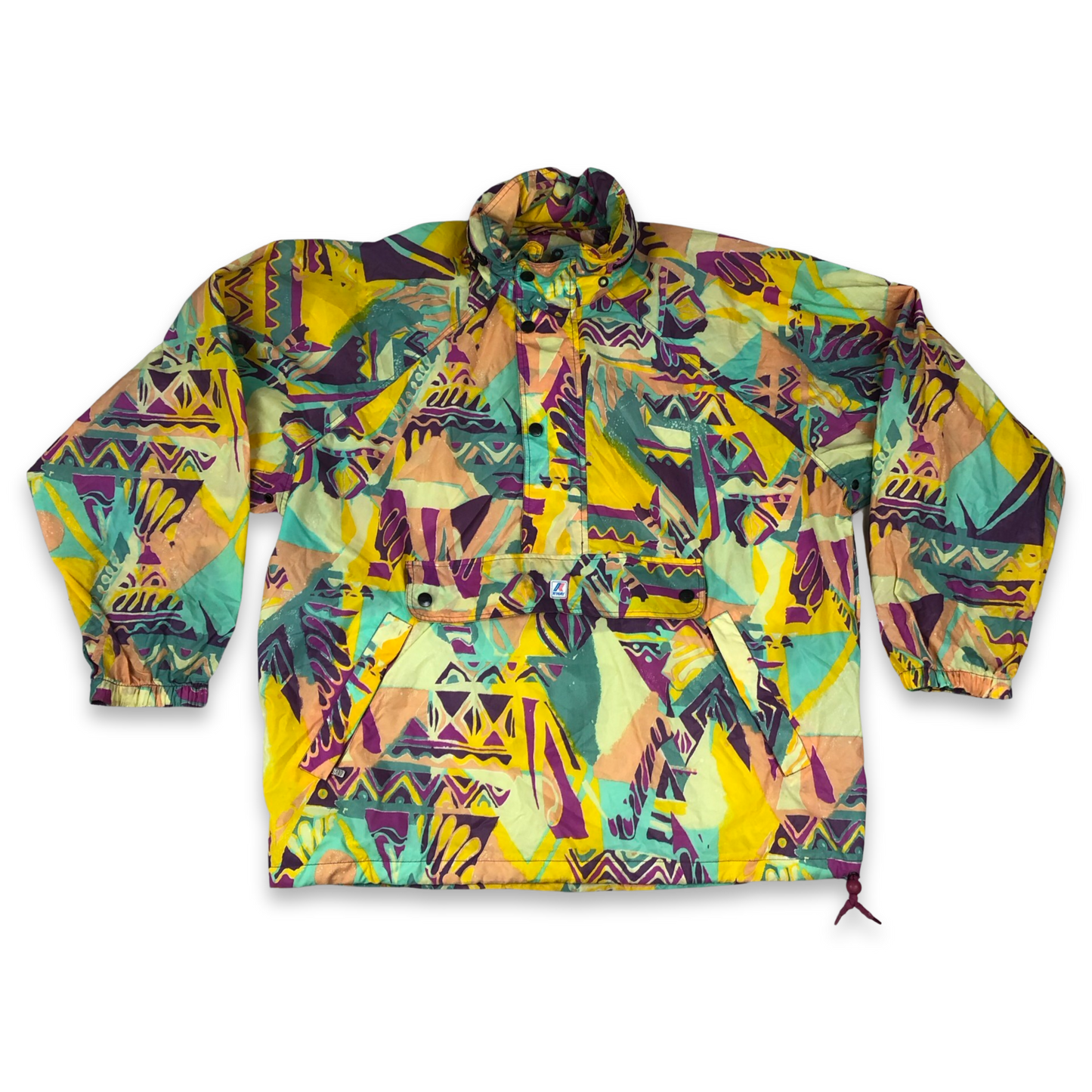 Vintage K-Way Abstract Crazy Pattern Multicolour Windbreaker Anorak Size 3XL