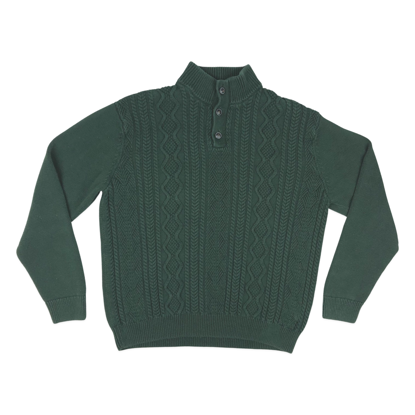 Vintage Chaps Green Cable Knit 1/4 Button Turtleneck Jumper XXL