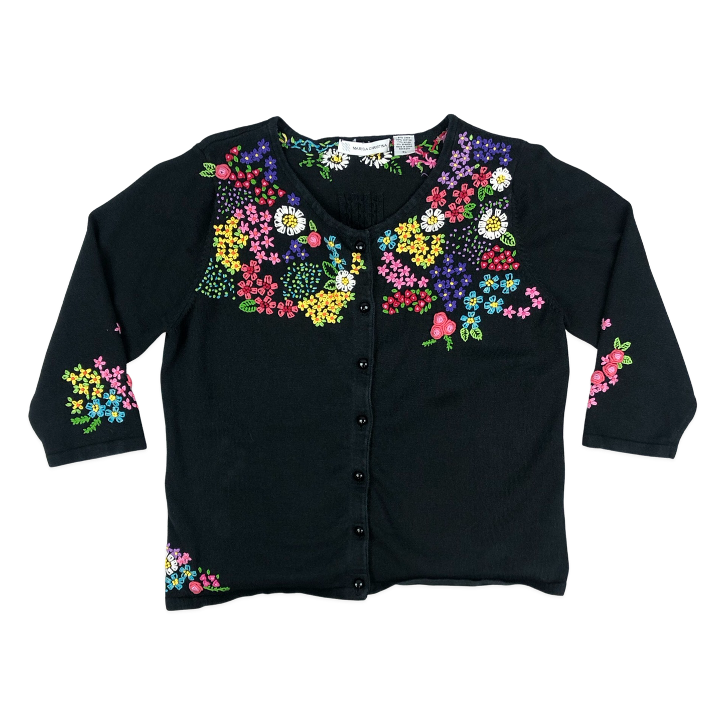 Vintage Black Floral Embroidered Cardigan 14