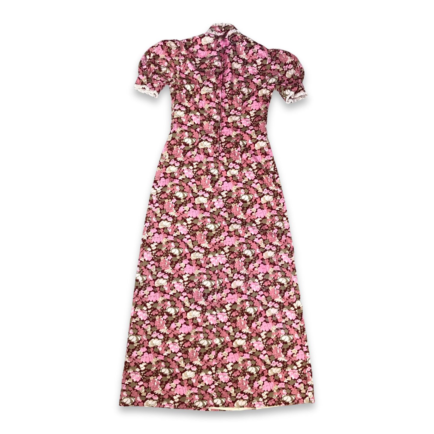 Vintage 70s Pink Floral Prairie Maxi Dress 6