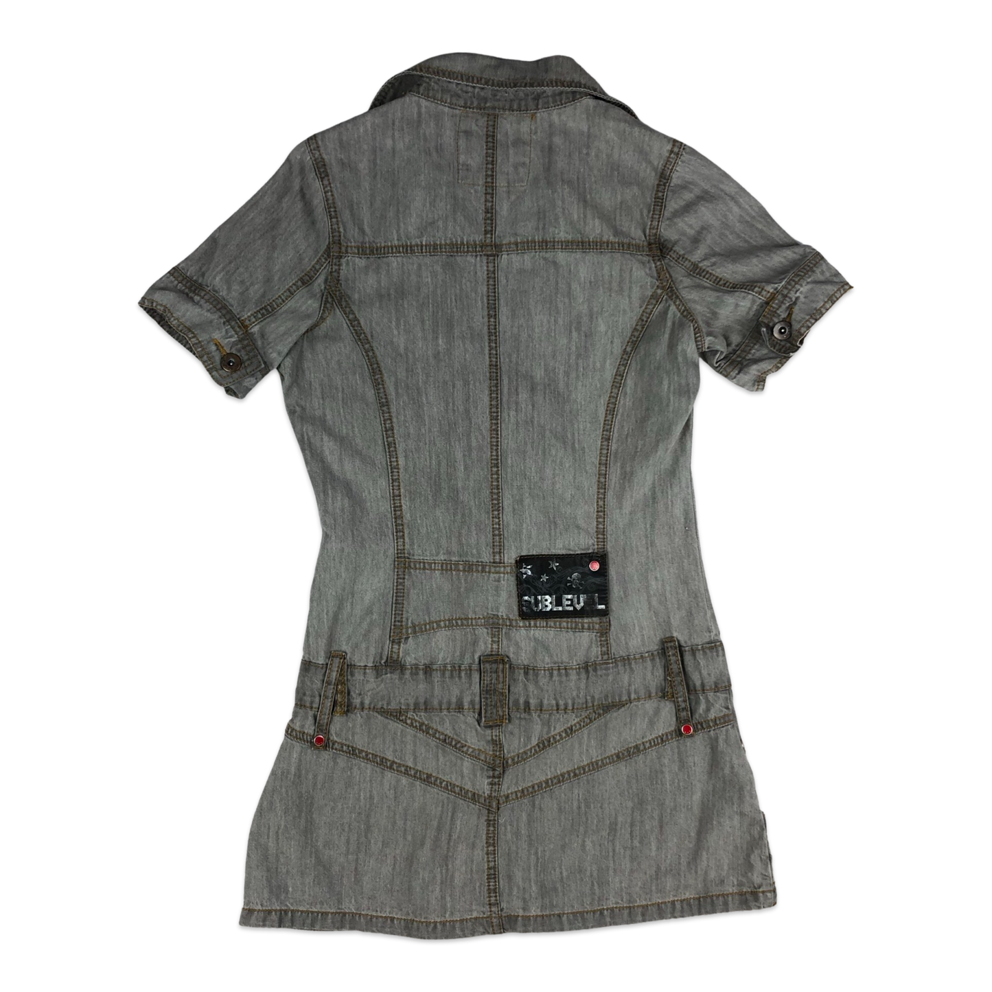 Vintage 90s Y2K Grey Denim Short Sleeved Dress 8