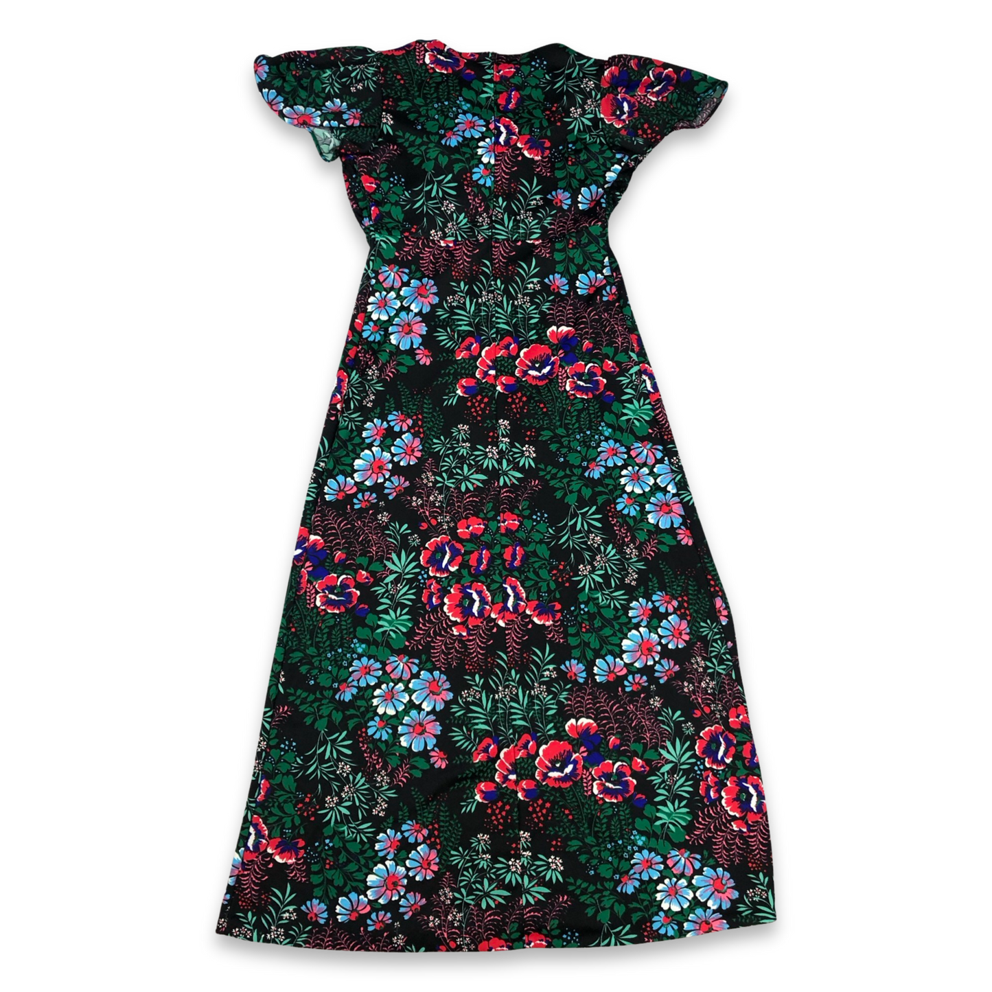 Vintage 70s Black Floral Maxi dress Size 16