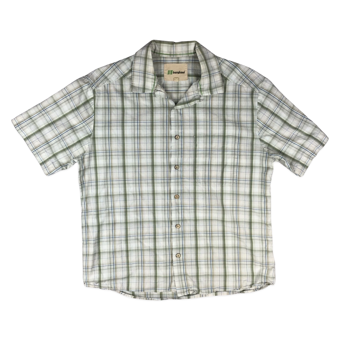 Vintage White and Green Berghaus Plaid Shirt L