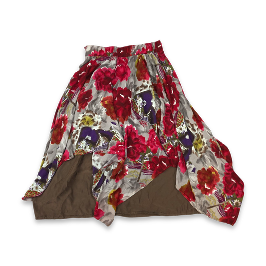Vintage Asymmetric Floral Printed Midi Skirt 10