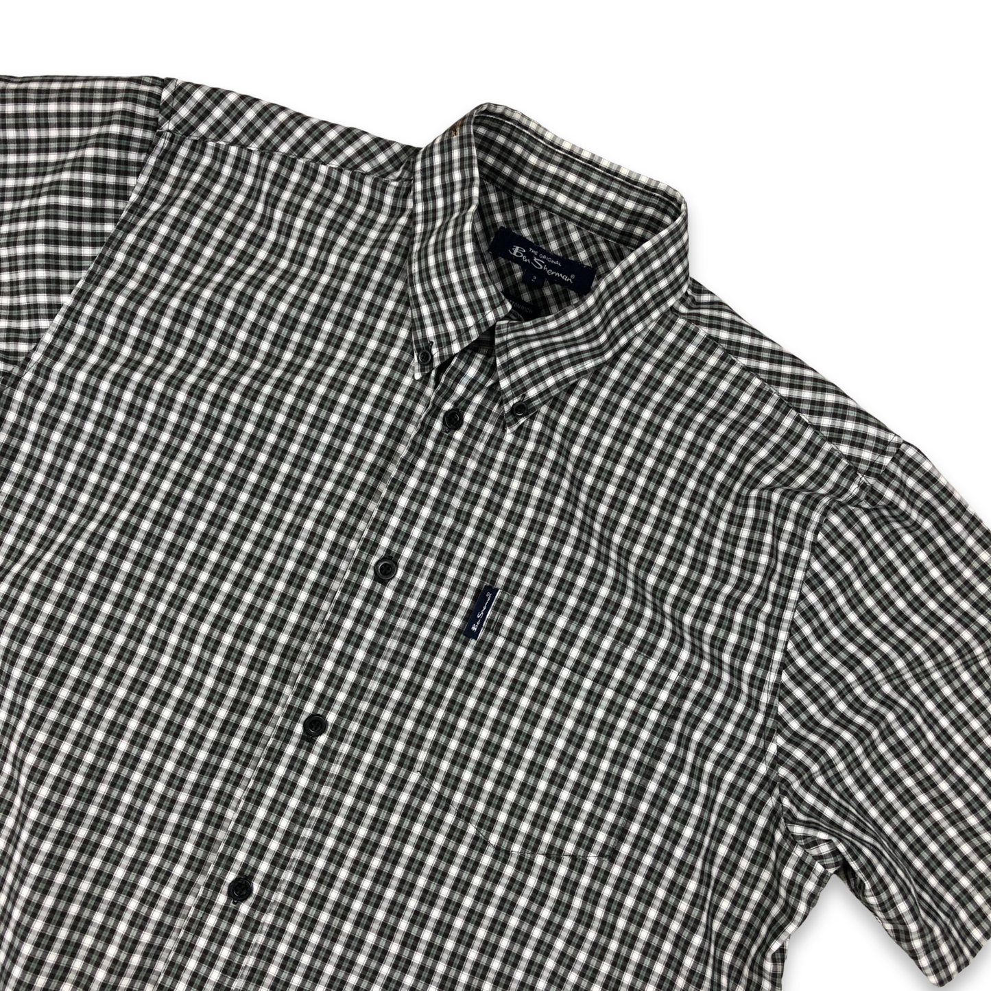 Vintage Ben Sherman Grey and White Plaid Short Sleeved Shirt XL