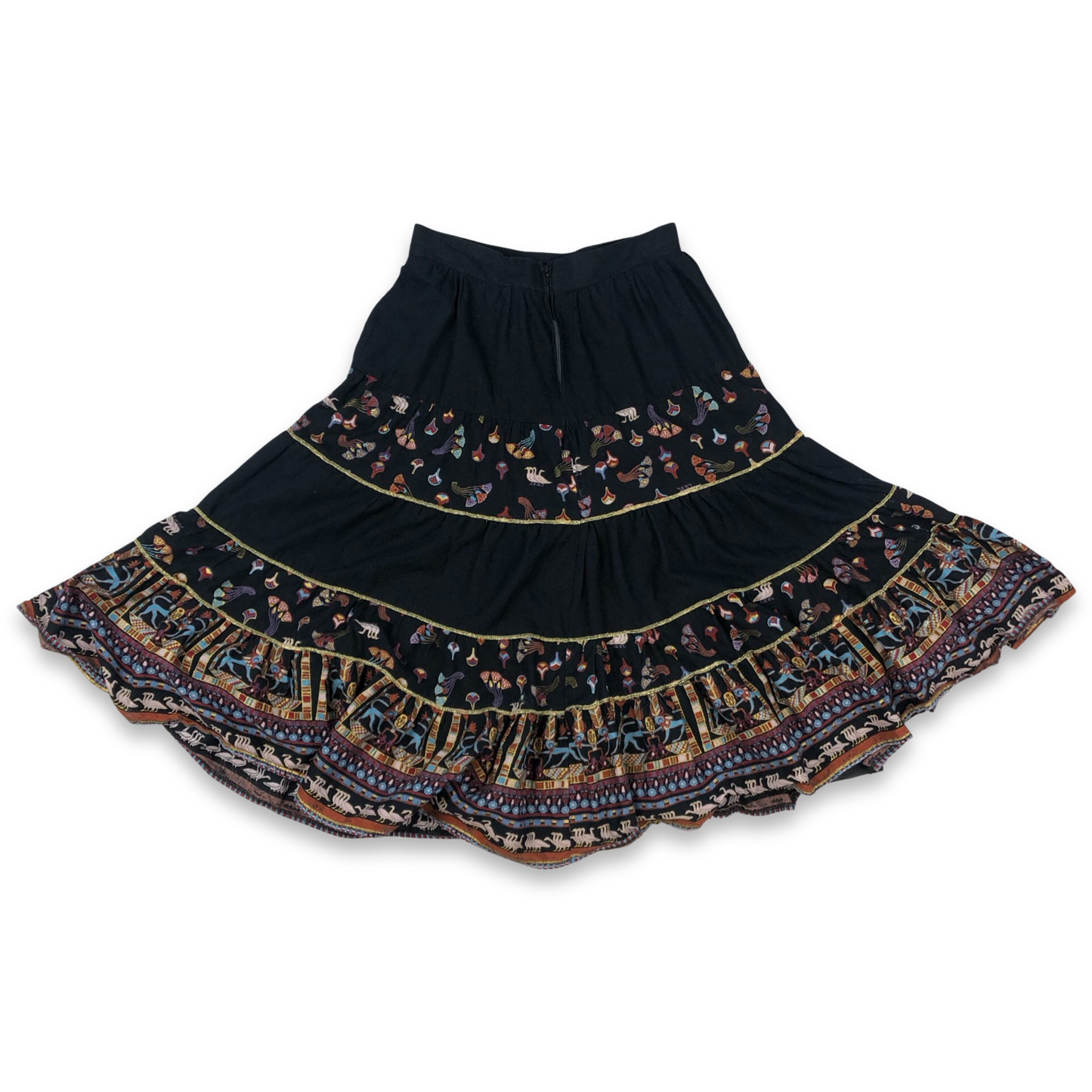 Vintage Boho Black Cotton Gypsy Style Folk Skirt 8