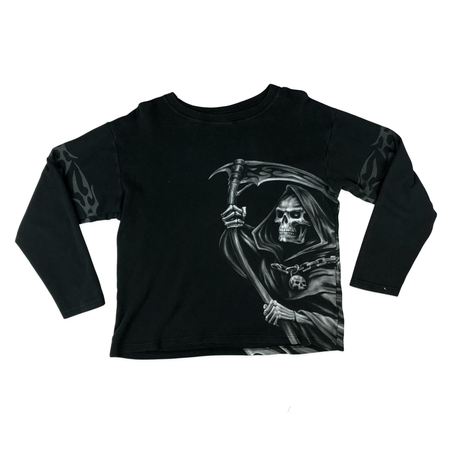Vintage Black Grim Reaper Long-sleeved Graphic Tee L