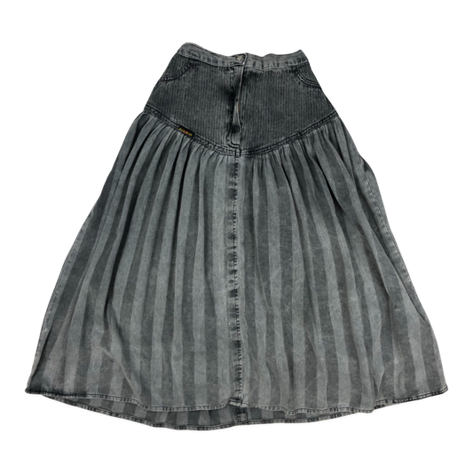 Vintage Grey Denim Pleated Skirt 6 8 10 12