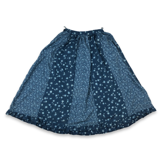 Vintage 70s Patchwork Blue Floral Patterned Folk Midi Skirt 6