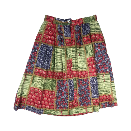 Vintage Agricultural Theme Fruit and Veg Print Pleated Skirt 10