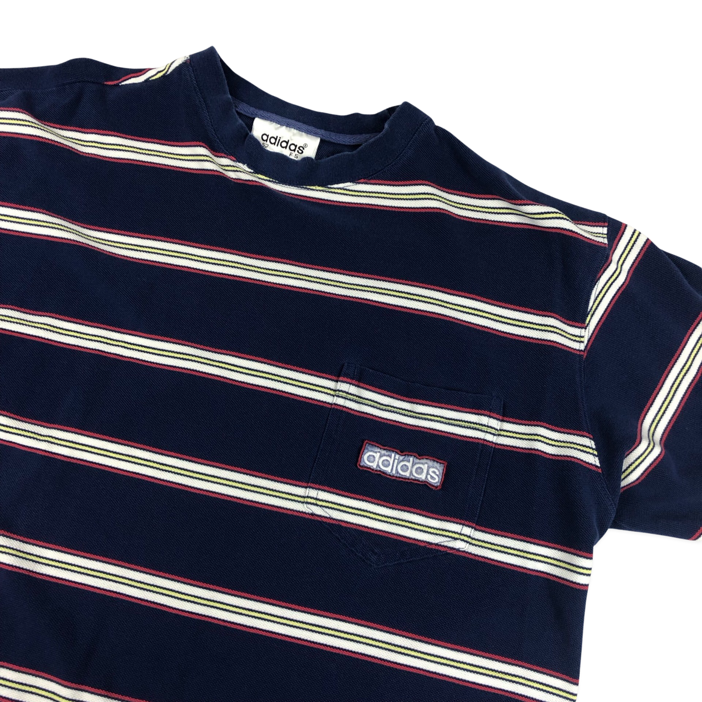 Vintage Adidas Navy, Red, and White Striped Pocket Tee L