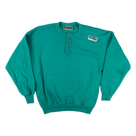 Vintage 80s 90s Adidas Take Off Turquoise 1/4-button Sweatshirt M