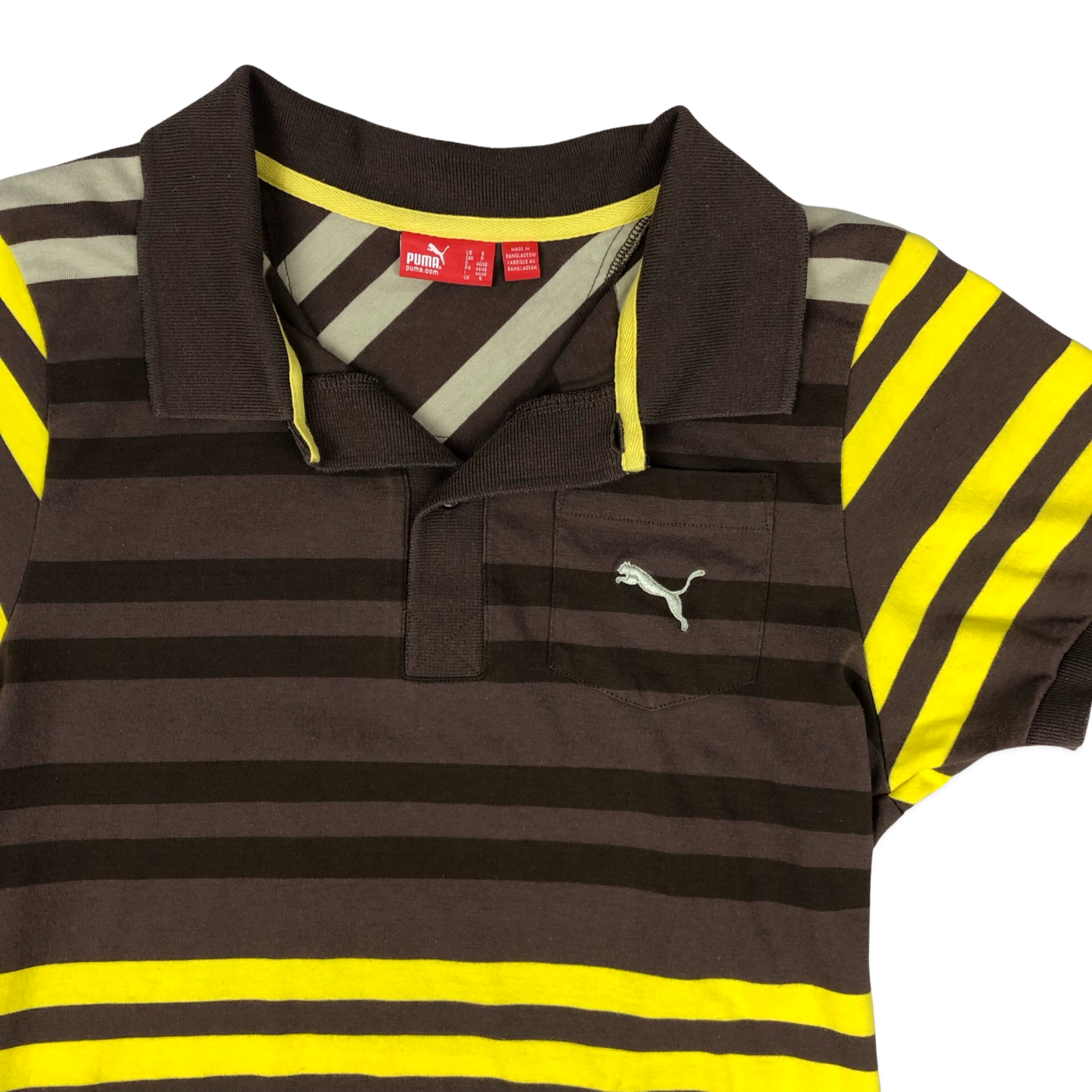 Vintage Puma Yellow and Brown Striped Polo Shirt S