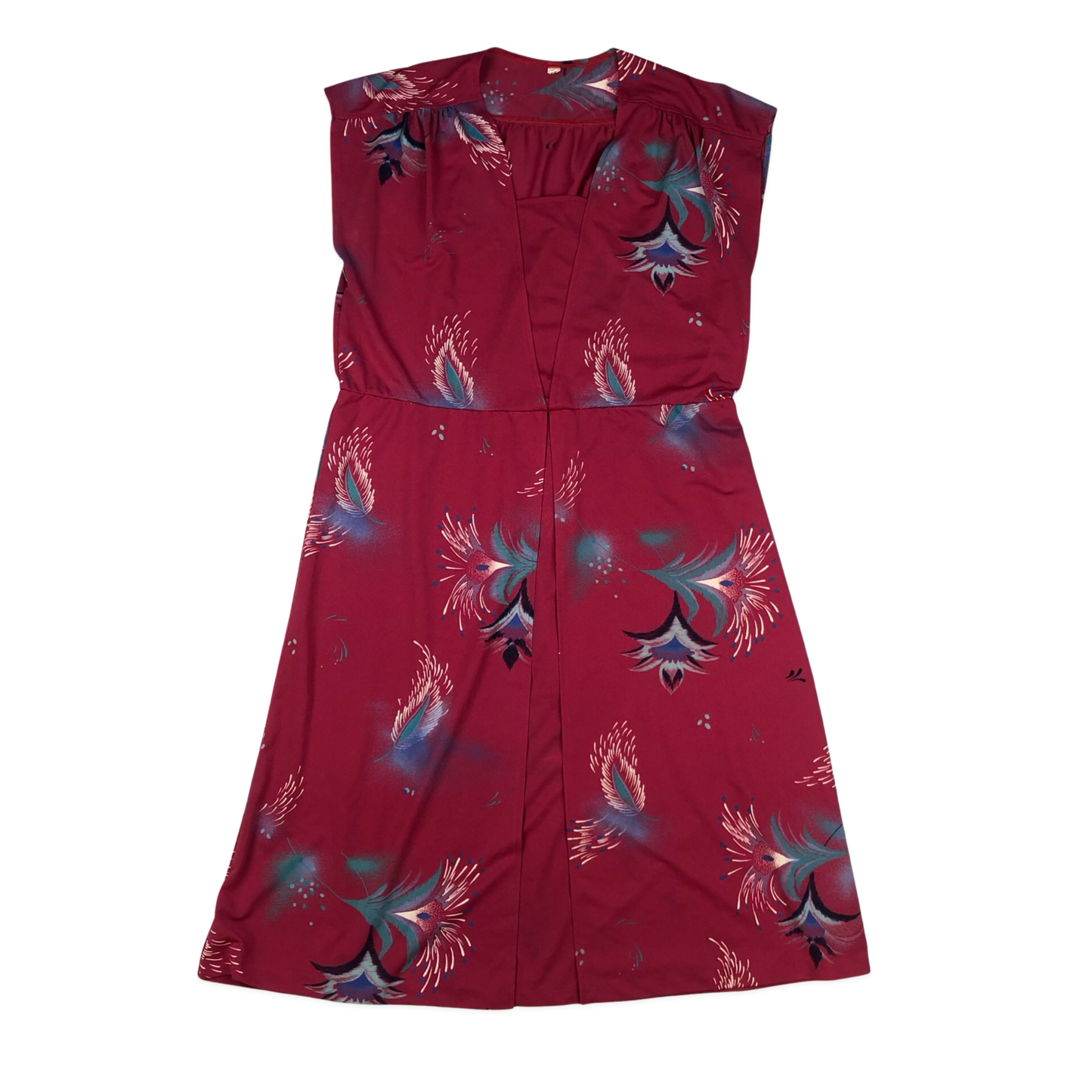 Vintage Sleeveless Burgundy Floral Print Dress 14