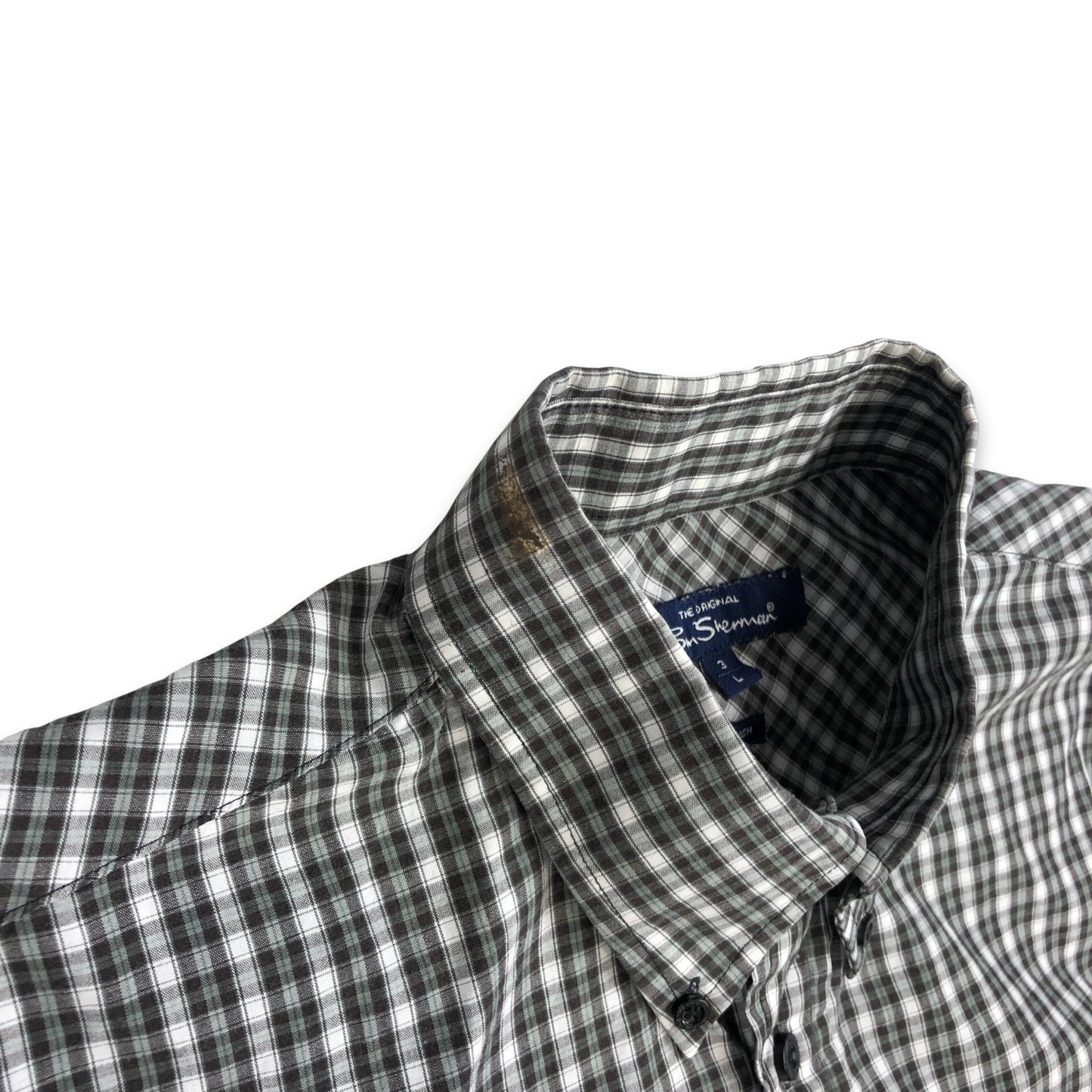 Vintage Ben Sherman Grey and White Plaid Short Sleeved Shirt XL