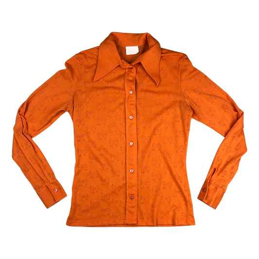 Vintage 70s Orange Long Sleeve Blouse 8