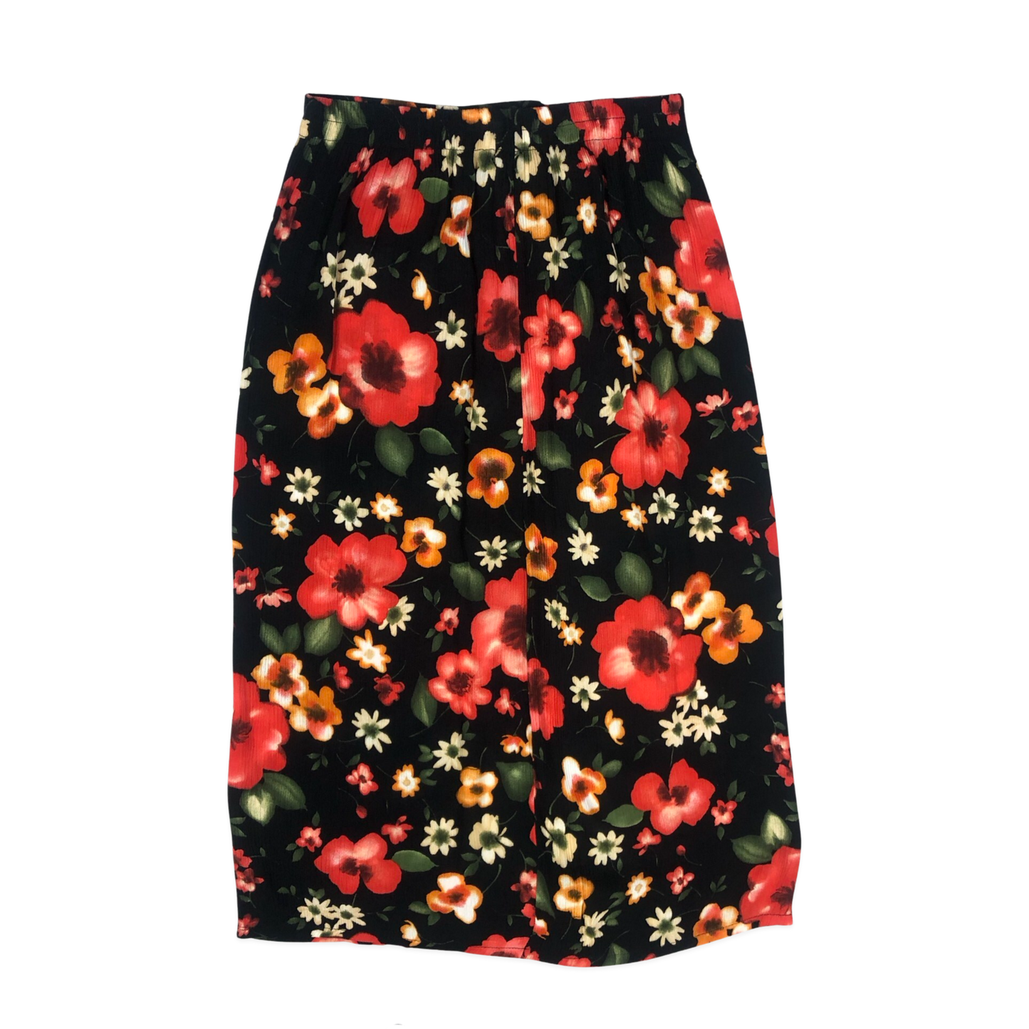 Vintage 80s Black Floral Print Skirt 10/12