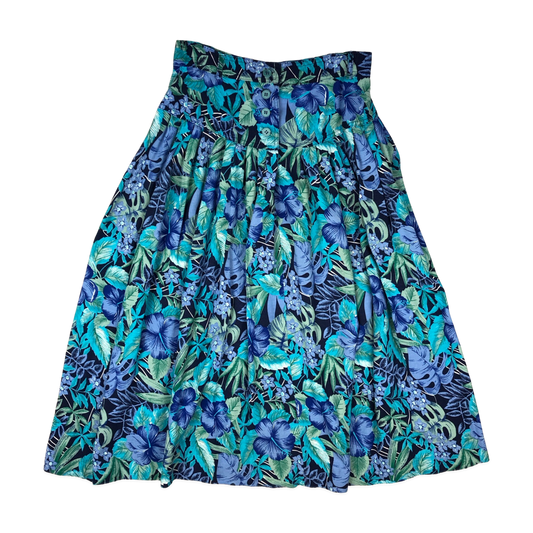 Vintage 80s Blue Floral Pleated Skirt 8