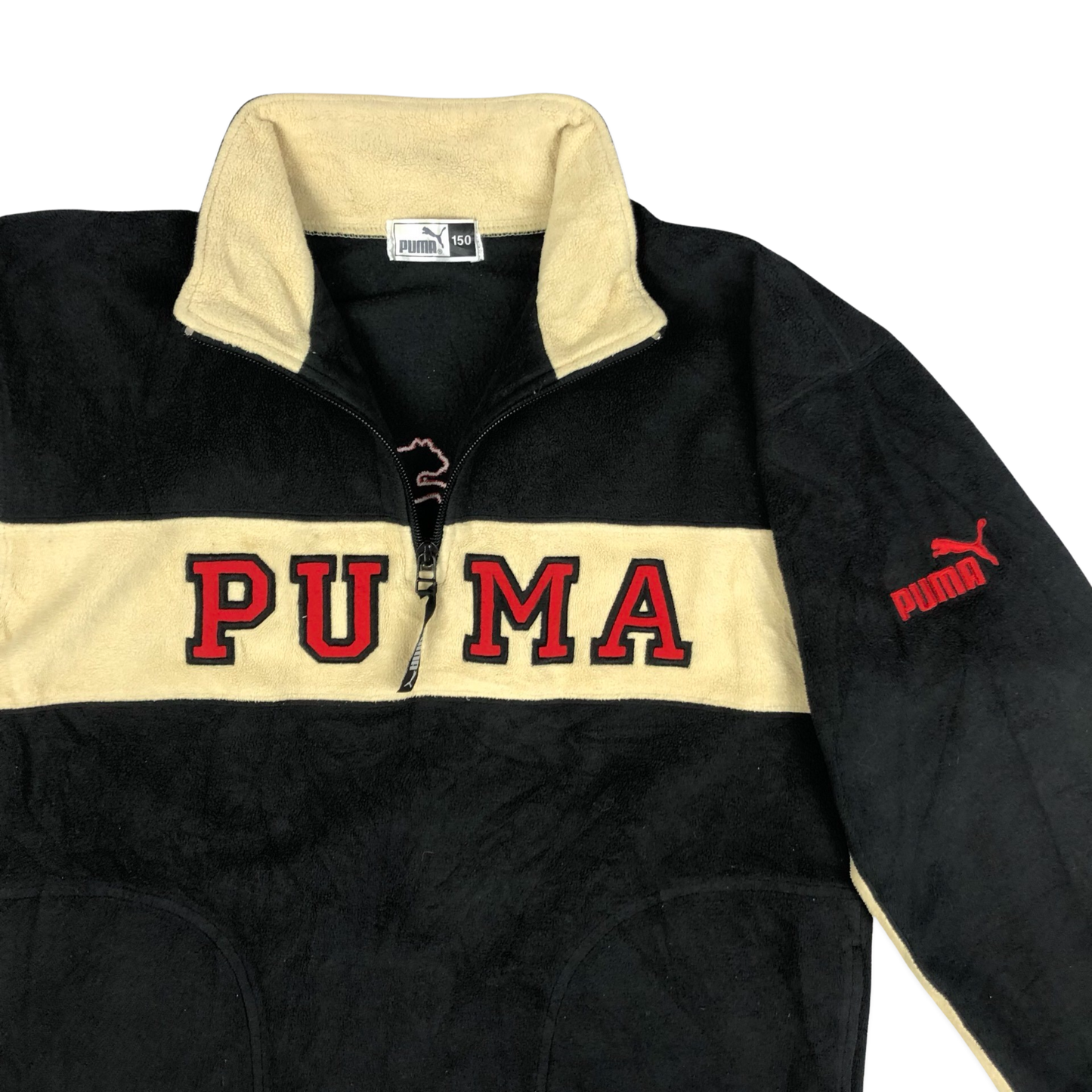 Vintage 90s 00s Puma Black and Beige Fleece Pullover M